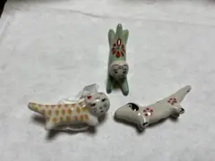 バッチャン焼、猫2匹、犬1匹の陶器製箸置き3個セット ベトナムハノイ購入