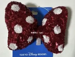 ディズニー　ミニー　ヘアゴム　スパンコール　リボン　赤　レッド
