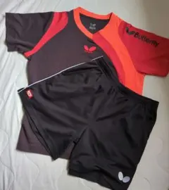 Butterfly 卓球 ウェアセット 黒/赤/オレンジ Lサイズ