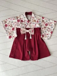 ベビー袴 女の子 60〜 70cm 手鞠とお花 百日祝 ワインレッド G28 