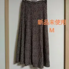 ブラウン ドット柄 フレアスカート M 新品未使用　ロング　茶色