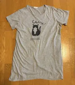 ネコのロングＴシャツサイズＭ〜Ｌグレー