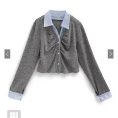 GRL シャツレイヤード風ショート丈トップス【dk1355】