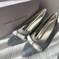 未使用箱付【ナノユニバース】リボンローヒール　ツイードパンプス24㎝卒業式入学式