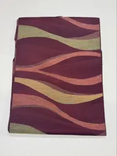 名古屋帯 ワインレッド 波模様