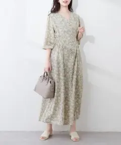 natural couture レトロ小花ワンピース M
