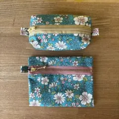 【ハンドメイド】花柄小型ポーチ 2個セットファスナー付き
