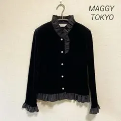 MAGGY TOKYO 黒ベルベット サテンフリル ストレッチジャケット