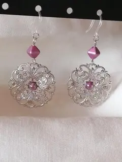 ハンドメイドピアス　[No.57]　シルバーピアス　丸型ライトパープル