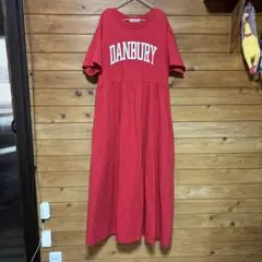 ロゴ 半袖 ロングワンピース レッド