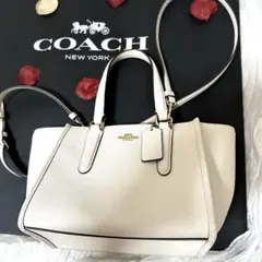 COACH ストロー素材 かごバッグ ホワイトレザー - メルカリ