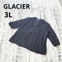 グラシア ドット柄 ボウタイブラウス 5-7分袖 3L 黒 大きいサイズ 薄手