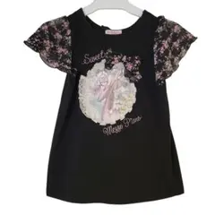 メゾピアノ 半袖Tシャツ 黒 120cm フリル袖 ナルミヤ