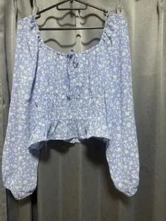 H&M 水色 花柄 長袖ブラウス US L