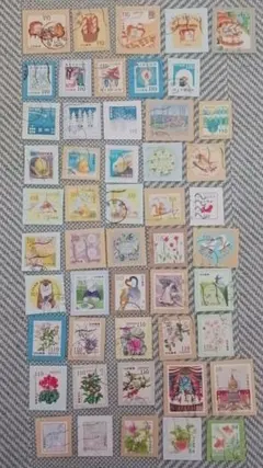 ♡使用済切手　50種50枚ダブりなし　金種ミックス　台紙付