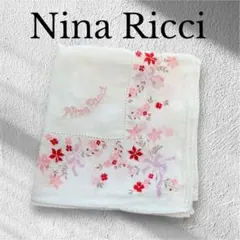 ニナリッチNina Ricci 花柄刺繍 白花柄ハンカチ 約50cm