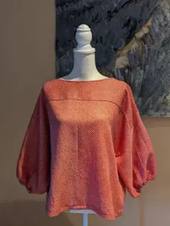 正絹　総絞り　赤　着物リメイク　トップス　プルオーバー　七分袖