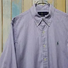 MR3☆ラルフローレン☆ボタンダウンシャツ☆ワンポイント刺繍ロゴ☆ストライプ☆M