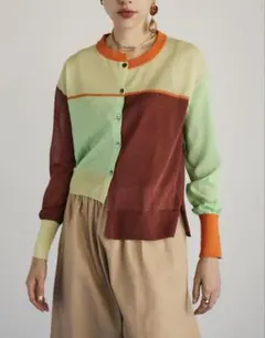 カラフルブロックデザイン長袖カーディガン