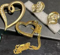 ヴィンテージ三点ハート型pinky wolman ネックレス　ブローチイアリング