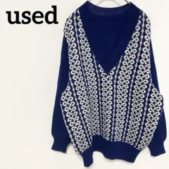 used 古着 Ｖネックセーター ブルー カジュアル 古着コーデ 秋冬