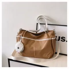 【新品】2WAY ショルダーバッグ 大容量 軽量 ポーチ付き ブラウン