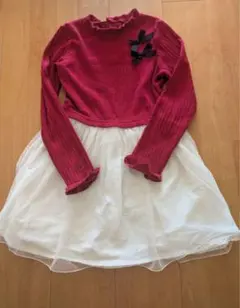 赤と白のフリル付きワンピース 130cm ドレス　女の子