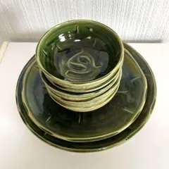 レトロ　美濃焼 織部焼 3種全7個セット　未使用　アンティーク　ヴィンテージ