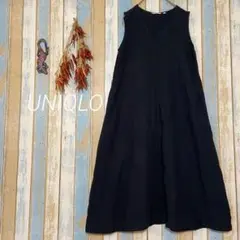 【ユニクロ】Aライン　ノースリーブ　ロングワンピース　レーヨン　麻　L