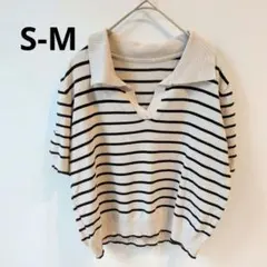 ♡美品レディーストップス半袖サマーニットボーダーS-M