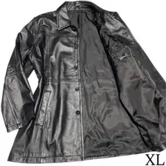 大きいサイズ【vintage】羊革 本革 ラムレザーロングコート ブラック XL