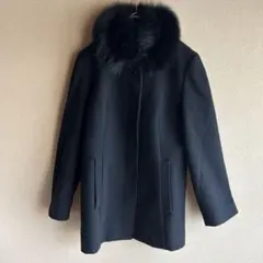 カシミヤ混 ウールコート 東京スタイル ブラック ファー 襟 ブルーフォックス