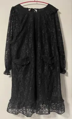 黒いレース割烹着 ポケット付き