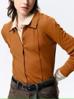 GU　リブポロカーディガン　オレンジ　Lサイズ