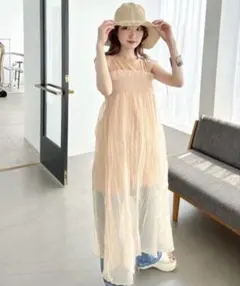 カスタネ　Kastane シアーシャーリングワンピースセット　ピンクベージュ