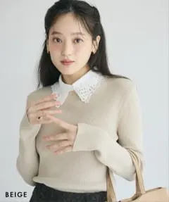 BASEMENT 2TYPE襟付きリブニット BEIGE