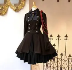 ★新品★ 軍服 コスプレ ゴスロリ 衣装 ハロウィン ワンピース ブラウン L