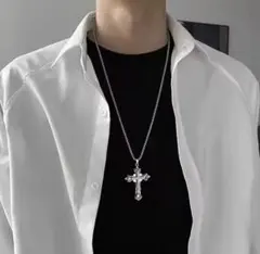 新品 メンズネックレス チタン ステンレス クロス ネックレス ストーン付き