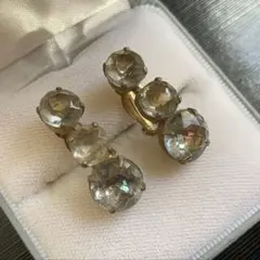 ヴィンテージ イヤリング 三連 ガラス ジルコニア キラキラ