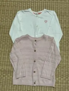 H&M ベビー キッズ カーディガン 長袖 ピンク ホワイト ハート 2点 80