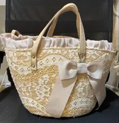 axes femme リボン付きカゴバッグ　ピンク