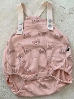 80cm クマ柄ピンクロンパース