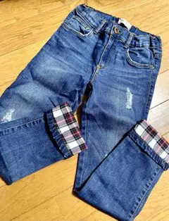 ZARA KIDS ⭕️ ロールアップ チェック デニムパンツ 128