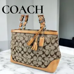 【内側美品】COACH コーチ ハンドバッグ シグネチャー ベージュ 6830