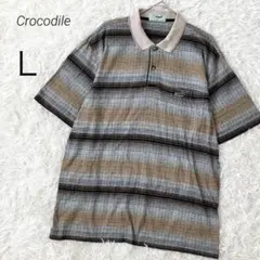 クロコダイル ポロシャツ ゴルフ 半袖 Tシャツ ボーダー L コットンのサムネイル
