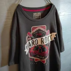 ハードロックカフェ パッチ刺繍ロゴ ツインギター Tシャツ L チャコールグレー