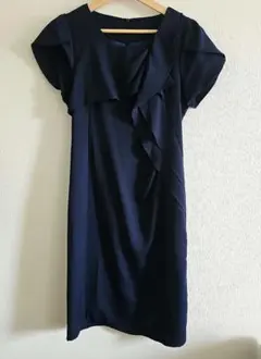 ネイビー フリルドレス パーティー 結婚式 謝恩会 ロング丈