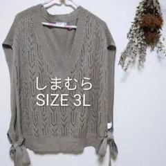 しまむら　アクリルベスト　ノースリーブ　大きいサイズ　3L　ベージュ　リボン