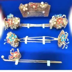 和装髪飾りセット 金色 カラフル 花嫁 かんざし 結婚式