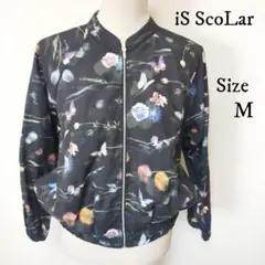 【iS ScoLar】 花柄 ブルゾン ジャンパー ライトアウター 黒 サイズMのサムネイル